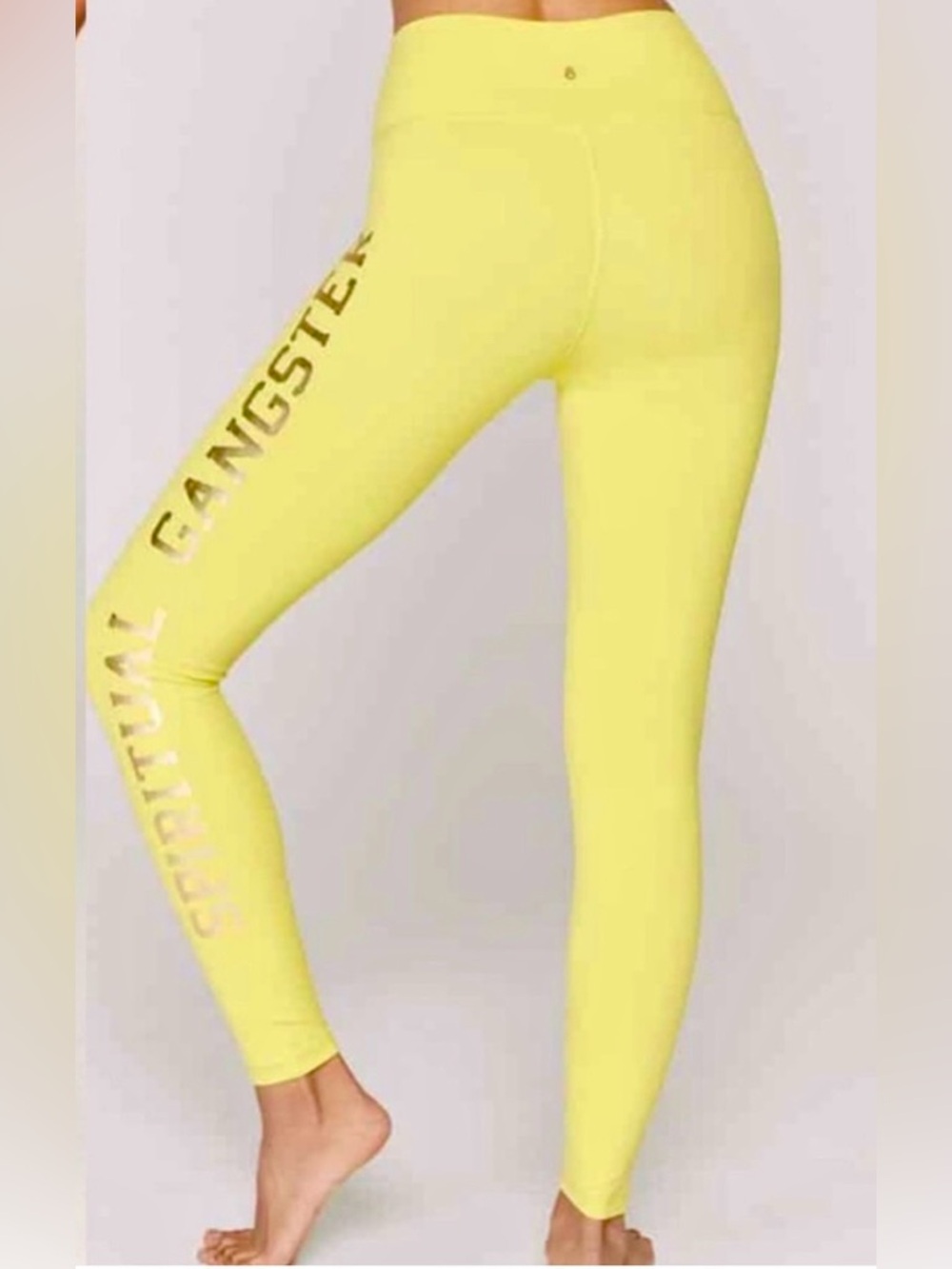 Spiritual Gangster Varsity Canary Yellow Yoga Pants Leggings Women's Size M